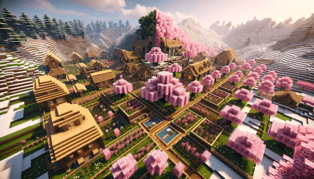 Village in the Cherry Grove Cherry Blossom Biome Minecraft Seed